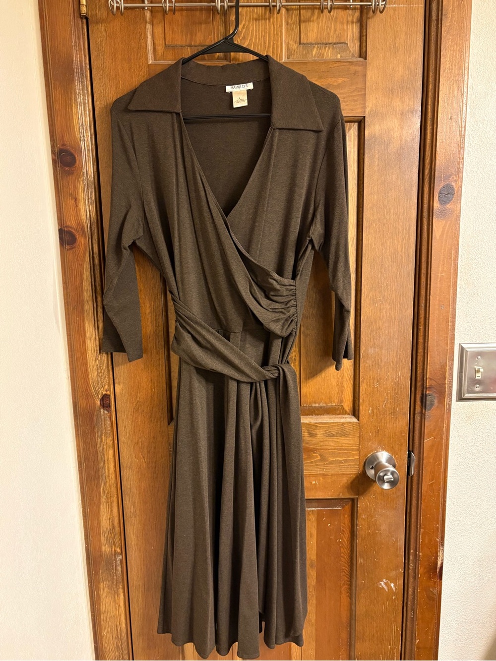 Harold's Brown Wrap Midi Dress with Tie Waist